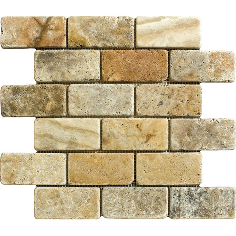 2 x 4 Scabos Travertine Tumbled Mosaic Tile - DEKO Tile