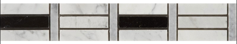 2" X 12" Mosaic Border in Bianco Venatino + Nero Marquina + Imperial Gray - Polished - DEKO Tile