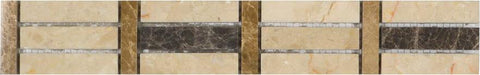 2" X 12" Mosaic Border in Turkish Marfil + Maroon Emperador + Light Emperador - Polished - DEKO Tile
