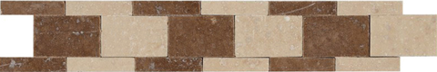 2" X 12" Mosaic Border in Ivory Travertine + Noce Travertine - Honed - DEKO Tile