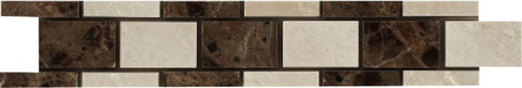 2" X 12" Mosaic Border in Turkish Marfil + Maroon Emperador - Polished - DEKO Tile