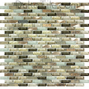 3/8x1 1/8 Slate, Aluminum and Glass Mix Mosaic - Verbena Blend - DEKO Tile