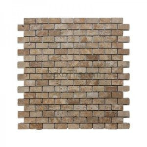 5/8 x 1 1/4 Brick Tumbled Yellow Travertine Mosaic - DEKO Tile