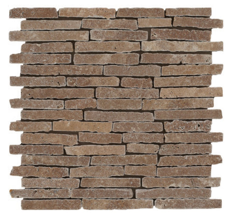 5/8"X Free Length Mosaic in Noce Travertine - Slight Tumbled, Hand-Broken Edges - DEKO Tile