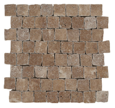Designer Mosaic in Noce Travertine (1.1 Sft/Sh) - Tumbled & Broken Edge - DEKO Tile