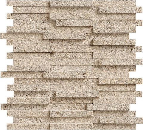 5/8"X4" Designer Mosaic in Noce Travertine - Sandblasted & Acid-Washed - DEKO Tile