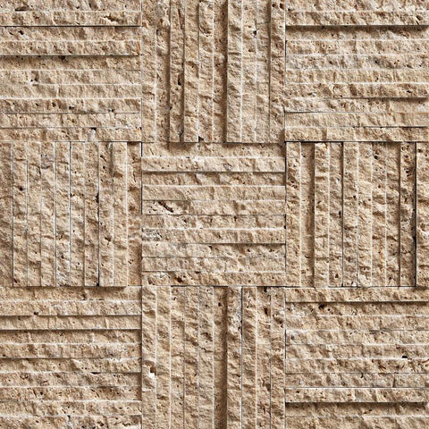 3/8"X4" Designer Mosaic in Noce Travertine - Split Face - DEKO Tile