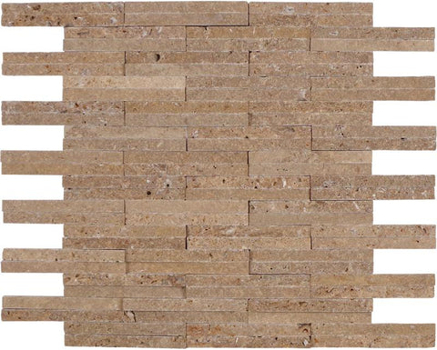 Designer Mosaic in Noce Travertine - Splitface - DEKO Tile