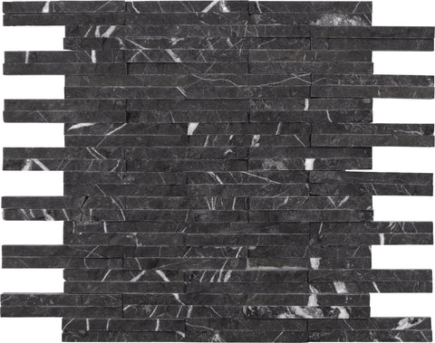 3/8"X4" Designer Mosaic in Nero Marquina - Split Face - DEKO Tile