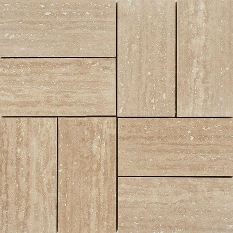 3" X 6" Designer Mosaic in Ivory Travertine Vein Cut - Honed - DEKO Tile
