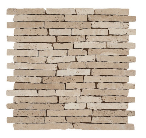 Designer Mosaic in Ivory Travertine - Tumbled & Broken Edge - DEKO Tile