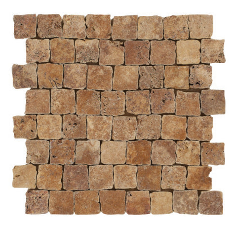 Designer Mosaic in Yellow Travertine (1.1 Sft/Sh) - Tumbled & Broken Edge - DEKO Tile