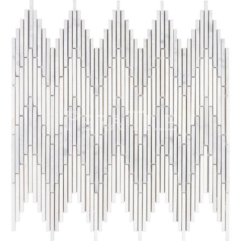 Designer Chevron Mosaic in Bianco Carrara + Thassos White (1.15 Sft/Sh) - Honed - DEKO Tile