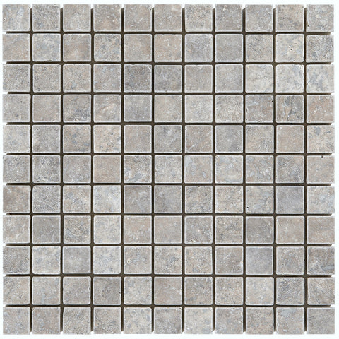 1 x 1 Silver Travertine Tumbled Mosaics - DEKO Tile