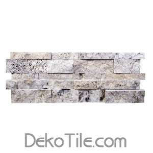 3D Hi-Low Silver Travertine Splitface Mosaic Ledger Wall Panels  - DEKO Tile