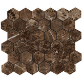 2 inch Hexagon Polished Emperador Dark Mosaic Tile - DEKO Tile