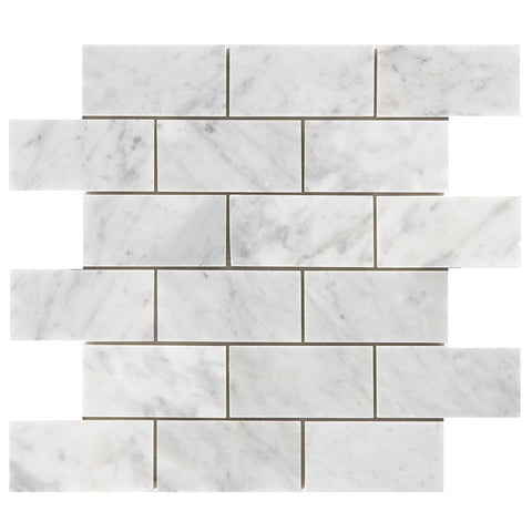 2 x 4 Polished Italian Bianco Carrara Marble Mosaic Tile - DEKO Tile