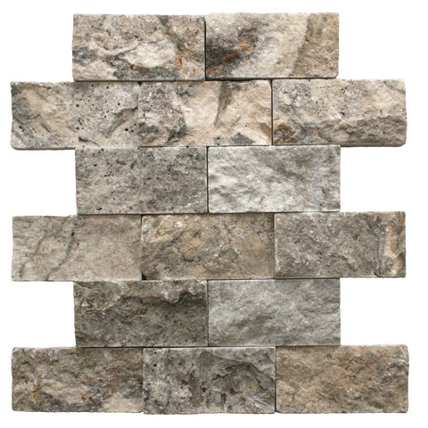 2 x 4 Silver Travertine Splitface Mosaic Tile - DEKO Tile