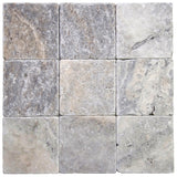 4 x 4 Silver Travertine Tumbled Tile - DEKO Tile