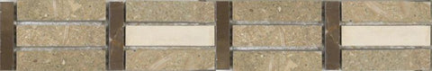 2" X 12" Mosaic Border in Seagrass + Champagne Limra + Olive Maroon - Polished - DEKO Tile