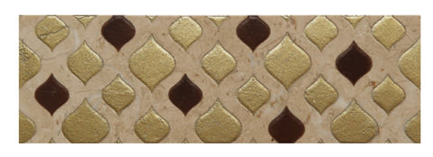 4" X 12" Engraved Border in Coffee & Gold on Turkish Marfil - Polished - DEKO Tile