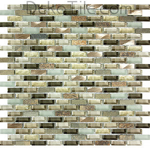 3/8x1 1/8 Slate, Aluminum and Glass Mix Mosaic - Verbena Blend  - DEKO Tile