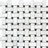 Italian Bianco Carrara and Nero Marquina Honed Basketweave Mosaic Tile - DEKO Tile