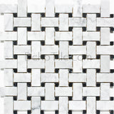 Italian Bianco Carrara and Nero Marquina Polished Basketweave Mosaic Tile - DEKO Tile