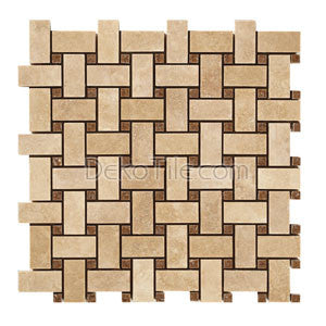 Honed and Filled Ivory Classic and Noce Travertine Basketweave Mosaic Tile - DEKO Tile
