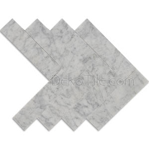 Italian Bianco Carrara Honed 2 x 8 Large Herringbone Mosaic Tile - DEKO Tile