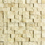 1 x 1 Ivory Classic Travertine Cubic Splitface Mosaic Tile - DEKO Tile