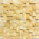 1 x 1 Yellow Travertine Cubic Splitface Mosaic Tile - DEKO Tile