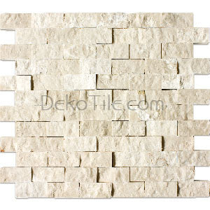 1 x 2 Beige Marble Splitface Mosaic Tile - DEKO Tile