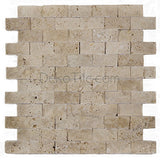 1 x 2 Ivory Classic Travertine Splitface Mosaic Tile - DEKO Tile