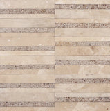 Multi-Finish Designer Mosaic in Ivory Travertine [Honed] + Noce Travertine [Sandblasted] - DEKO Tile