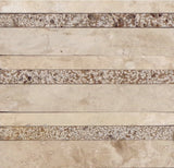 Multi-Finish Designer Mosaic in Noce Travertine [Honed + Sandblasted] - DEKO Tile