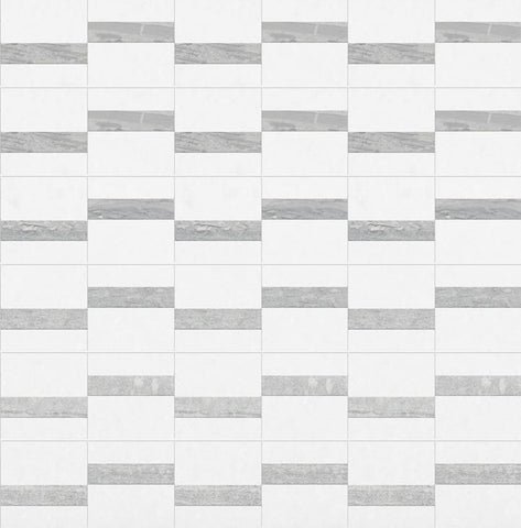 Multi-Finish Designer Mosaic in Thassos White [Honed] + Haisa Blue [Sandblasted] - DEKO Tile