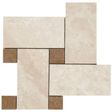 Designer Mosaic in Ivory Travertine + Noce Travertine [Dots] - Honed - DEKO Tile