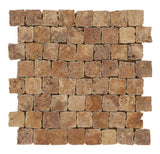 Designer Mosaic in Yellow Travertine (1.1 Sft/Sh) - Tumbled & Broken Edge - DEKO Tile