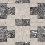 Multi-Finish Designer Mosaic in Galaxy Silver [Honed] + Nero Marquina [Sandblasted] - DEKO Tile