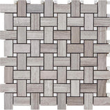 1" X 2" Basketweave Mosaic in White Woodgrain + Venus [Dots] - Honed - DEKO Tile