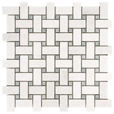 Polished Thassos White and Ming Green Basketweave Mosaic Tile - DEKO Tile
