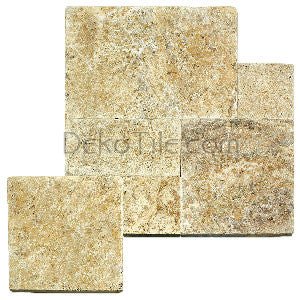 French Pattern 1 1/4 thick Scabos Travertine Tumbled Pavers - DEKO Tile